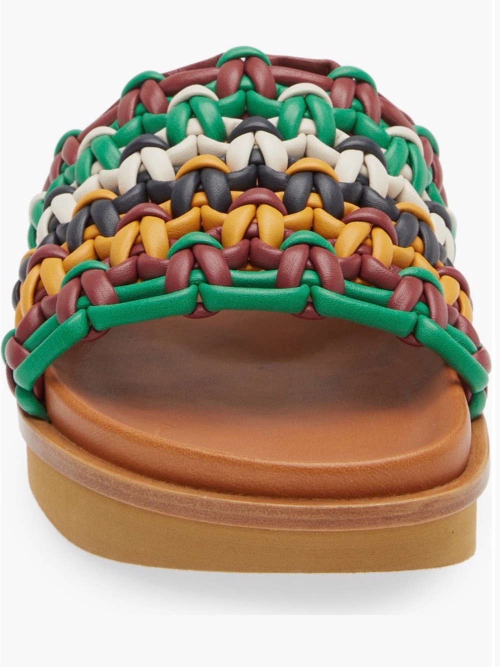 Chloé Wavy Flatform Crochet Leather Tan Slides with Multicolor Braided Straps - Picture 11 of 15